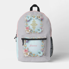  Vintage bloemen monogrammed Bedrukte Rugzak