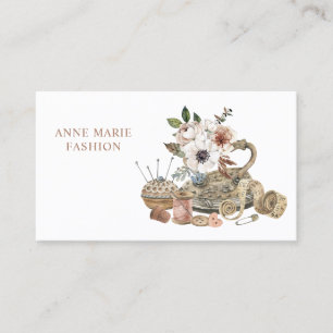 Vintage bloemen naaimachine couture jurkenmaakster visitekaartje