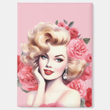 Vintage Bloemen Pin-Up Magneet – Blossom Marie