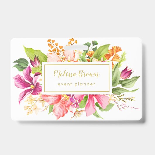 Vintage Bloemen Roze Pastel Event Planner Badge (Voorzijde)