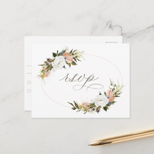 Vintage Bloemen RSVP Briefkaart (Voorkant / Achterkant in situ)