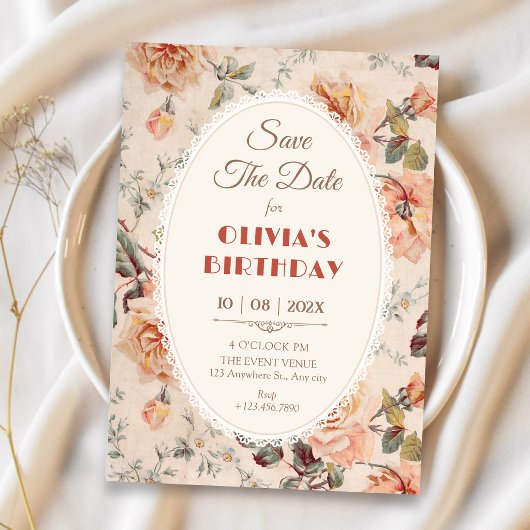 Vintage bloemen save the date