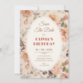 Vintage bloemen save the date (Voorkant)