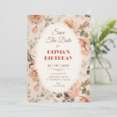 Vintage bloemen save the date (Staand voorkant)