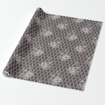 Vintage bloemen toile cadeaupapier in houtskool gr
