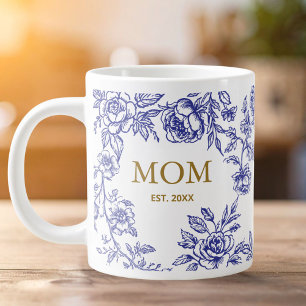 Vintage Bloemen Toile De Jouy Blauwe Moederdag Grote Koffiekop