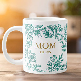 Vintage Bloemen Toile De Jouy Groene Moederdag  Grote Koffiekop