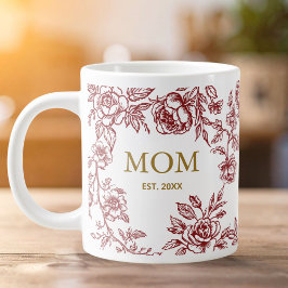Vintage Bloemen Toile De Jouy Rode Moederdag  Grote Koffiekop