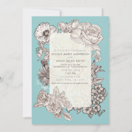 Vintage Bloemen Turquoise Blauw  Moderne Trouwdag Kaart