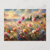 Vintage Bloemen Veld Natuur Scene Impressionistisc