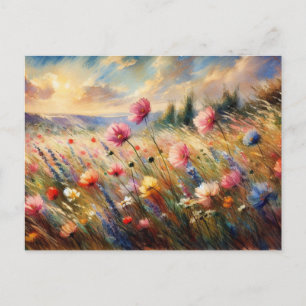 Vintage Bloemen Veld Natuur Scene Impressionistisc Briefkaart