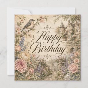 Vintage bloemen verjaardagskaart feestdagenkaart