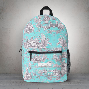 Vintage bloemenaquablauw Toile de Jouy Monogram Bedrukte Rugzak