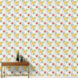 Vintage bloemenbehang, grote bloemen, elke kleur behang