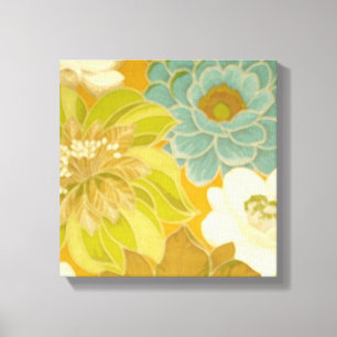 Vintage BloemenBehang, Turkooise Groen & Bruin Canvas Afdruk