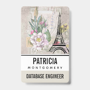 Vintage bloemencollage & illustratie van de Eiffel Badge