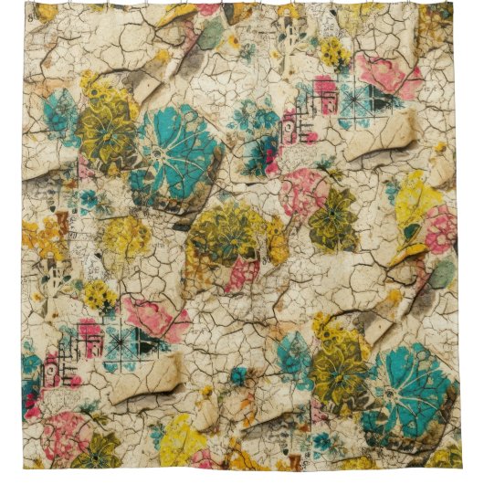 Vintage bloemencollage met verouderde papierstruct douchegordijn (Voorkant)