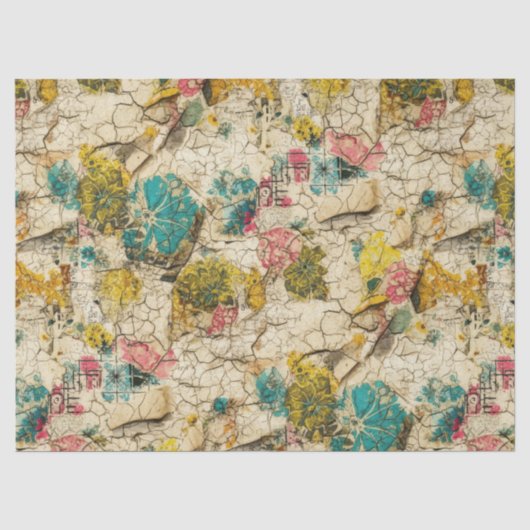 Vintage bloemencollage met verouderde papierstruct tissuepapier (Voorkant)