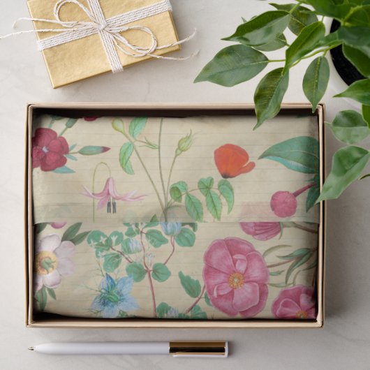 Vintage bloemencollage tissuepapier vel (Geschenk)