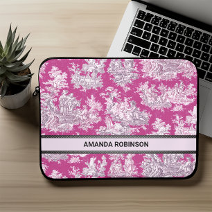 Vintage bloemend pink magenta toile de jouy monogr laptop sleeve