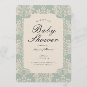 Vintage Bloemendamask Baby Shower Cyaan Beige Kaart