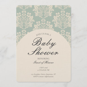 Vintage Bloemendamask Baby Shower Cyaan Beige Kaart