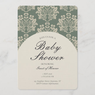 Vintage Bloemendamask Baby Shower Groen Beige Kaart