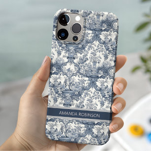 Vintage bloemendamask Blauwe toile de jouy monogra Case-Mate iPhone 14 Hoesje