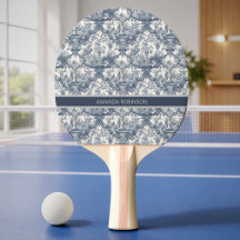 Vintage bloemendamask Blauwe toile de jouy monogra