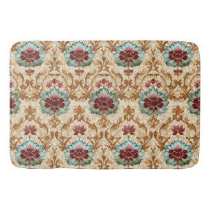 Vintage Bloemendamask in Turquoise en Burgundy Badmat