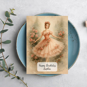 Vintage bloemendanseres in balletpose kaart