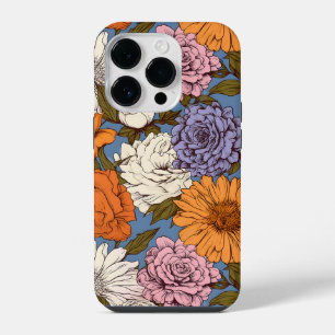 Vintage Bloemendecor Oranje Blau Crème Boho Wilde  iPhone 14 Plus Hoesje