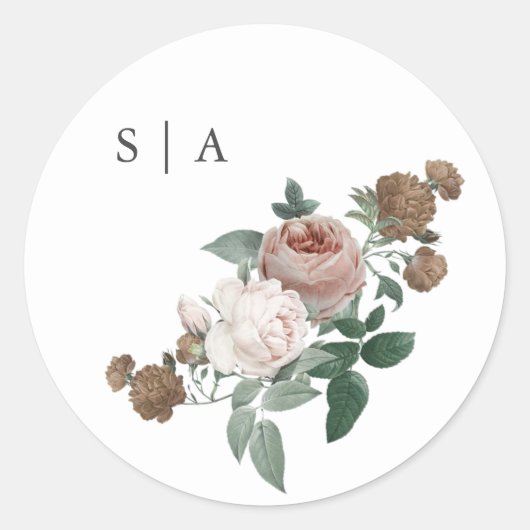 Vintage bloemendecoratie bruiloftsmonogram ronde sticker (Voorkant)