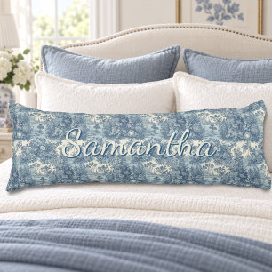 Vintage bloemendek meer Blauwe toile de jouy Lichaamskussen