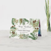 Vintage bloemendek met dennen feestdagen kaart (Voorkant)