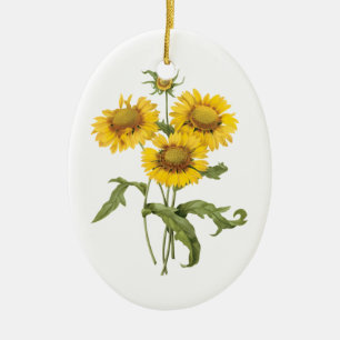 Vintage bloemendekenkleed bloem zonnebloem door Re Keramisch Ornament