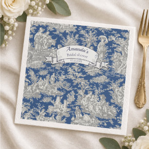 Vintage bloemendekor donkerblauwe toile de jouy do servet