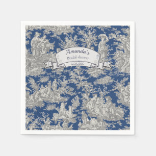 Vintage bloemendekor donkerblauwe toile de jouy do servet