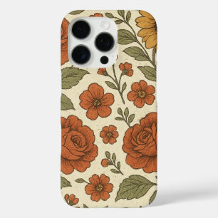 Vintage Bloemendesign – Elegante Retro Bloemkunst iPhone 16 Pro Hoesje