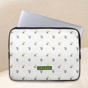 Vintage bloemendessin gepersonaliseerde laptophoes laptop sleeve
