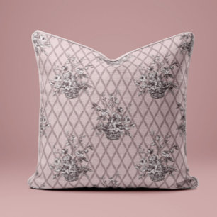 Vintage bloemendoek kussen in roze rood