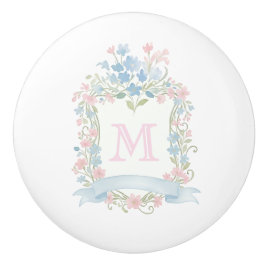 Vintage bloemendrilmonogram keramische knop