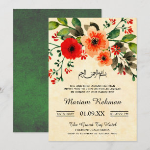 Vintage bloemengarrituur voor babymeisje Aqiqah Kaart