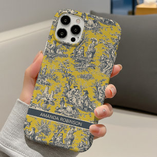 Vintage bloemengeel mosterd toile de jouy iPhone 16 hoesje