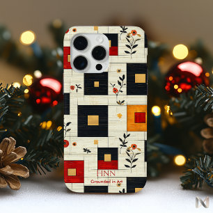 Vintage Bloemengeometrie – Krachtige Rode & Zwarte iPhone 15 Pro Max Hoesje