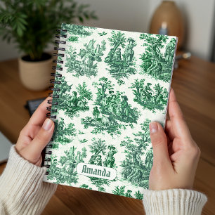 Vintage bloemengroen toile jouy monogram notitieboek