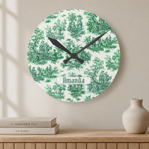 Vintage bloemengroen toile jouy monogram ronde klok