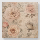 Vintage bloemenjournaal  stenen onderzetter (Voorkant)