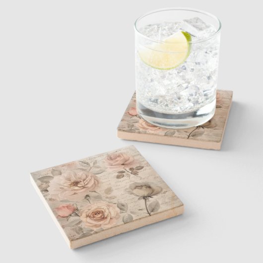 Vintage bloemenjournaal  stenen onderzetter (Zijkant)