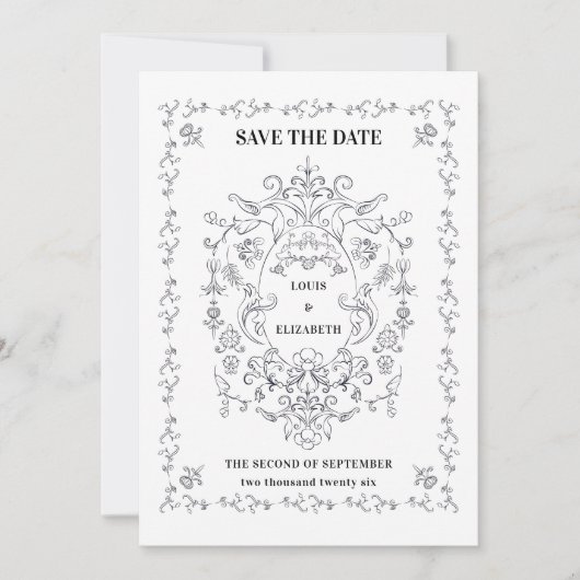 Vintage bloemenkroon Ornament Rand Save the Date Kaart (Voorkant)